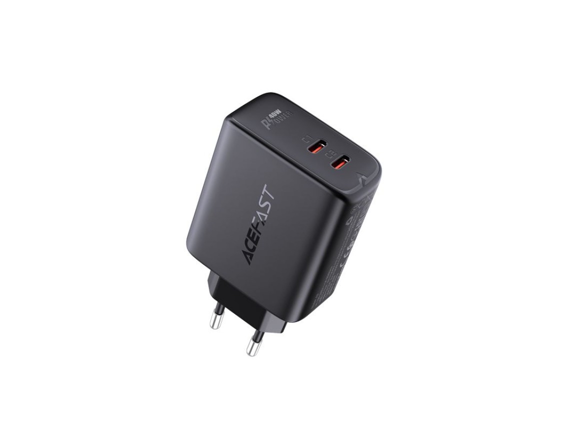 Acefast charger 2x USB Type C 40W, PPS, PD, QC 3.0, AFC, FCP black (A9 black)