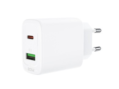 Carregador de parede Acefast USB Tipo C / USB 20W, PPS, PD, QC 3.0, AFC, FCP branco (A25 branco) Carregador de parede Acefast USB Tipo C / USB 20W, PPS, PD, QC 3.0, AFC, FCP branco (A25 branco)
