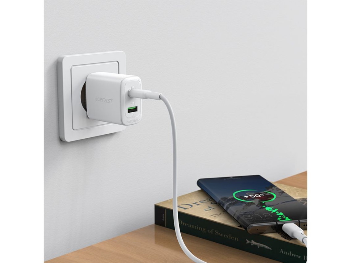 Carregador de parede Acefast USB Tipo C / USB 20W, PPS, PD, QC 3.0, AFC, FCP branco (A25 branco)