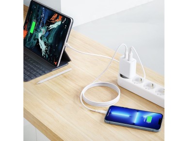 Carregador de parede Acefast USB Tipo C / USB 20W, PPS, PD, QC 3.0, AFC, FCP branco (A25 branco) Carregador de parede Acefast USB Tipo C / USB 20W, PPS, PD, QC 3.0, AFC, FCP branco (A25 branco)