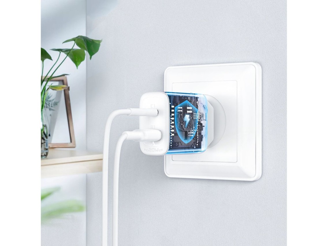 Carregador de parede Acefast USB Tipo C / USB 20W, PPS, PD, QC 3.0, AFC, FCP branco (A25 branco)