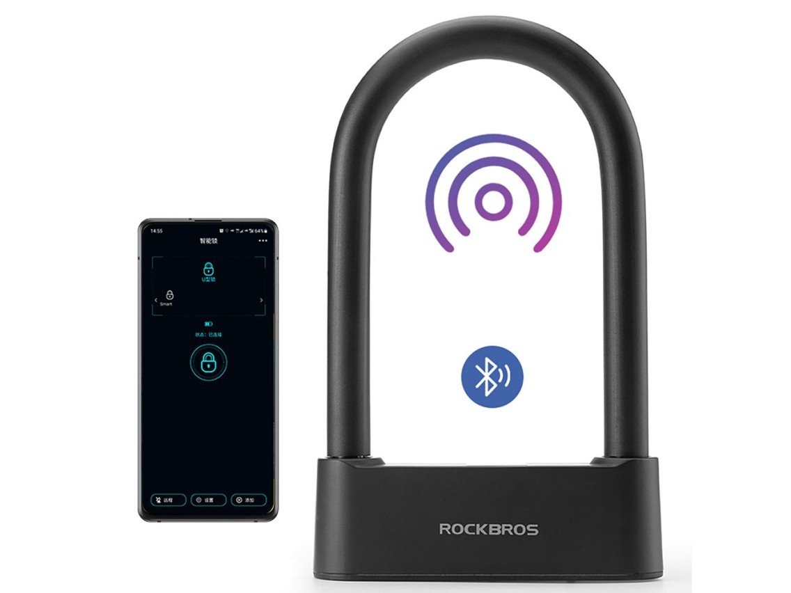 Rockbros 32210818001 SMART Bicycle Lock with Fingerprint Reader and Bluetooth Connectivity - Black