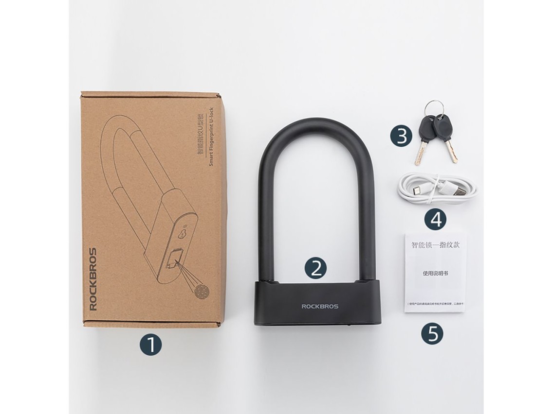 Rockbros 32210818001 SMART Bicycle Lock with Fingerprint Reader and Bluetooth Connectivity - Black