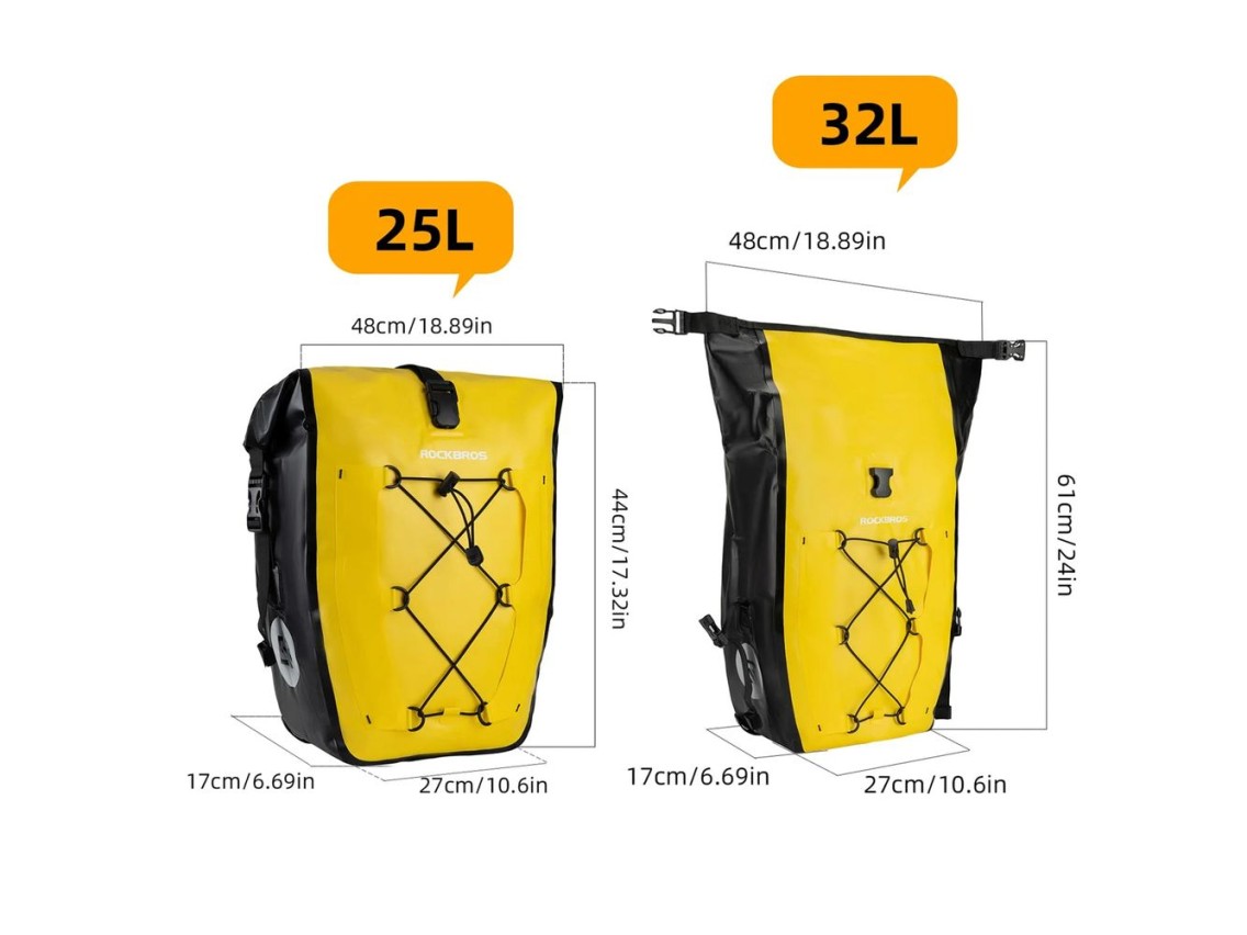 Alforje impermeável para bicicleta Rockbros 30140022005, 25-32 litros - Amarelo