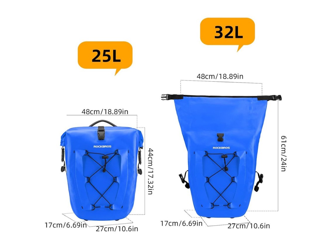 Rockbros 30140022004 Waterproof Bicycle Bag 25-32L - Blue