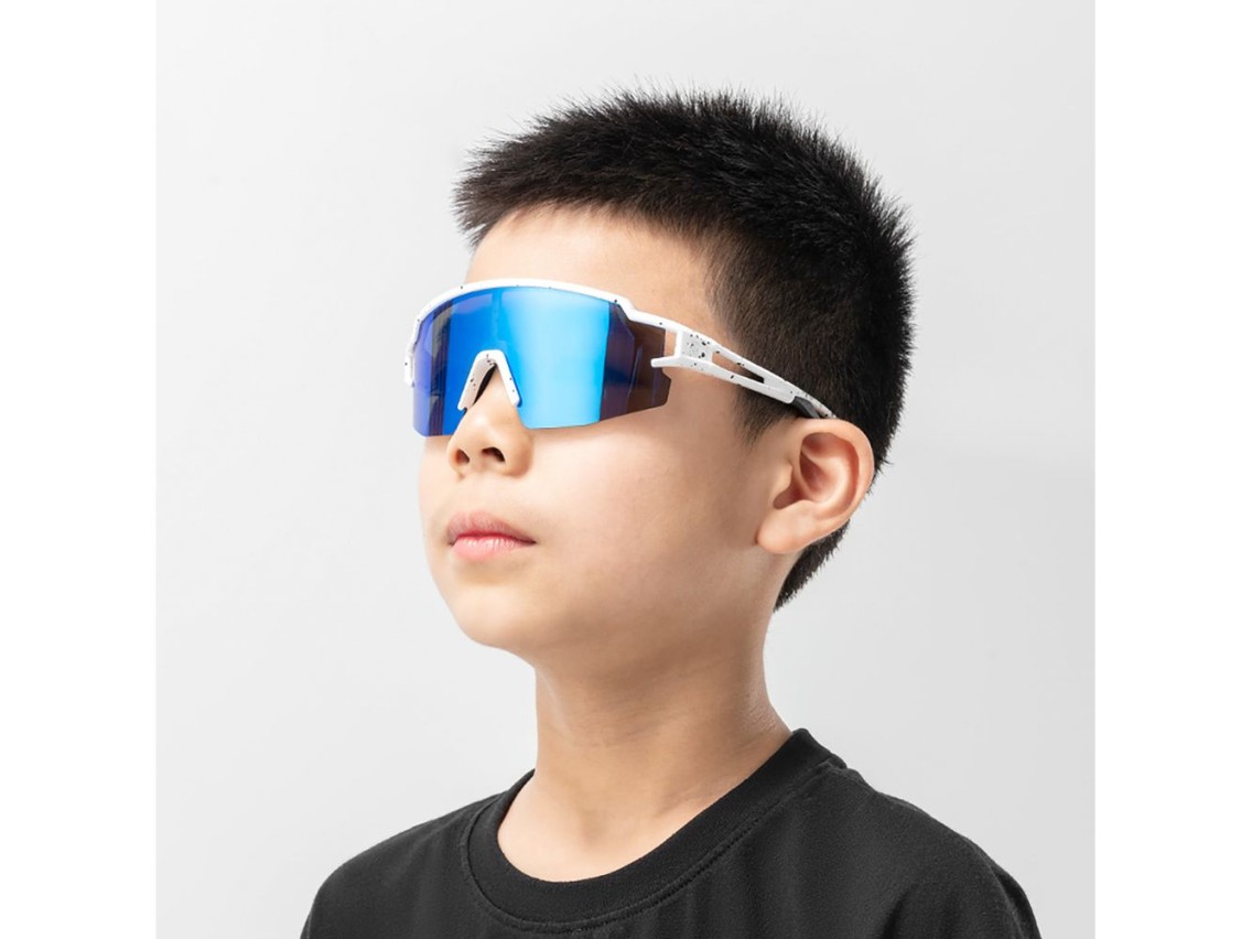 Óculos de ciclismo infantis Rockbros, polarizados, com proteção UV, brancos.