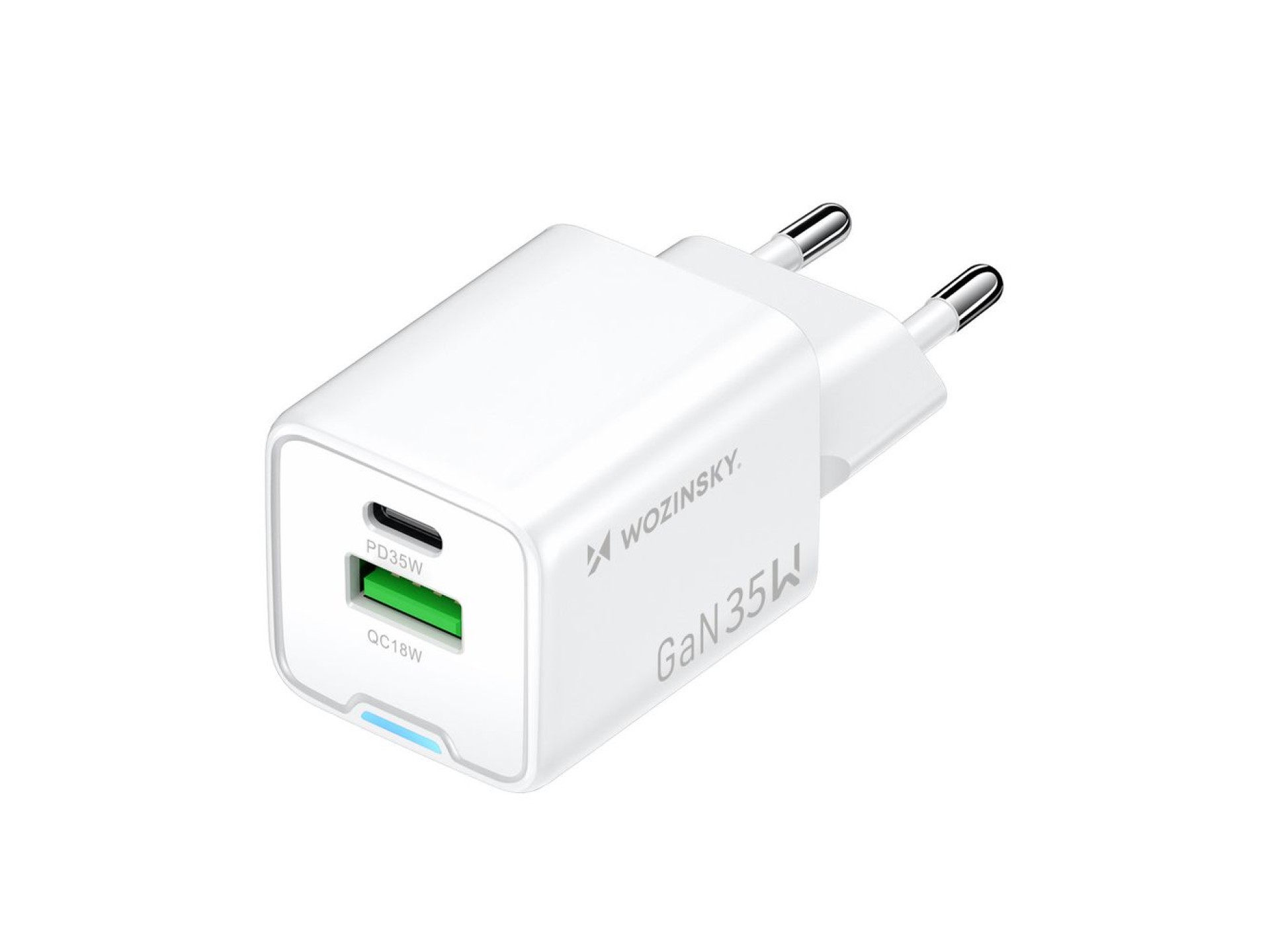 Carregador de parede Wozinsky WWC-35W GaN USB-A + USB-C - Branco