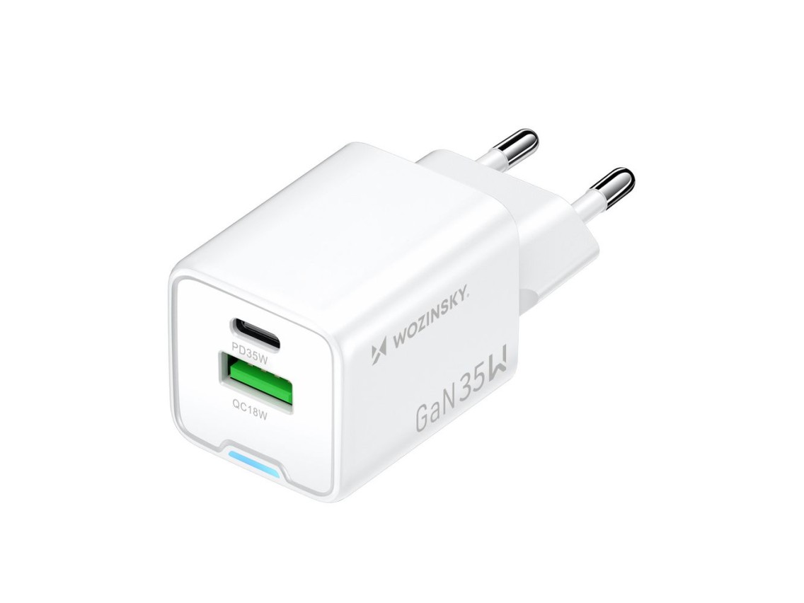 Carregador de parede Wozinsky WWC-35W GaN USB-A + USB-C - Branco
