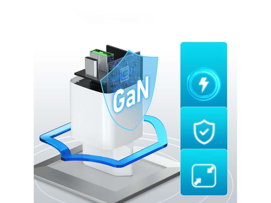 Carregador de parede Wozinsky WWC-35W GaN USB-A + USB-C - Branco