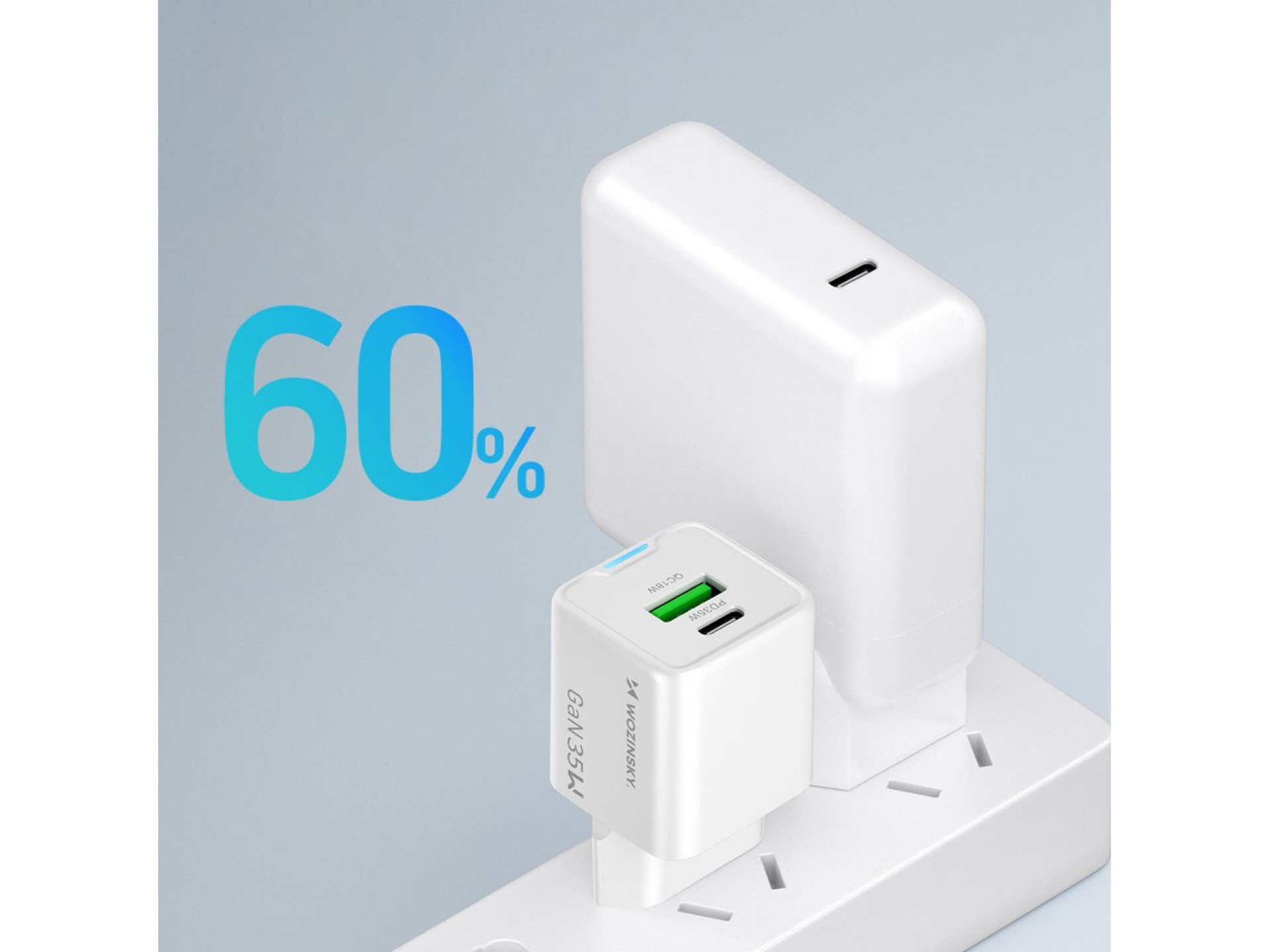 Carregador de parede Wozinsky WWC-35W GaN USB-A + USB-C - Branco