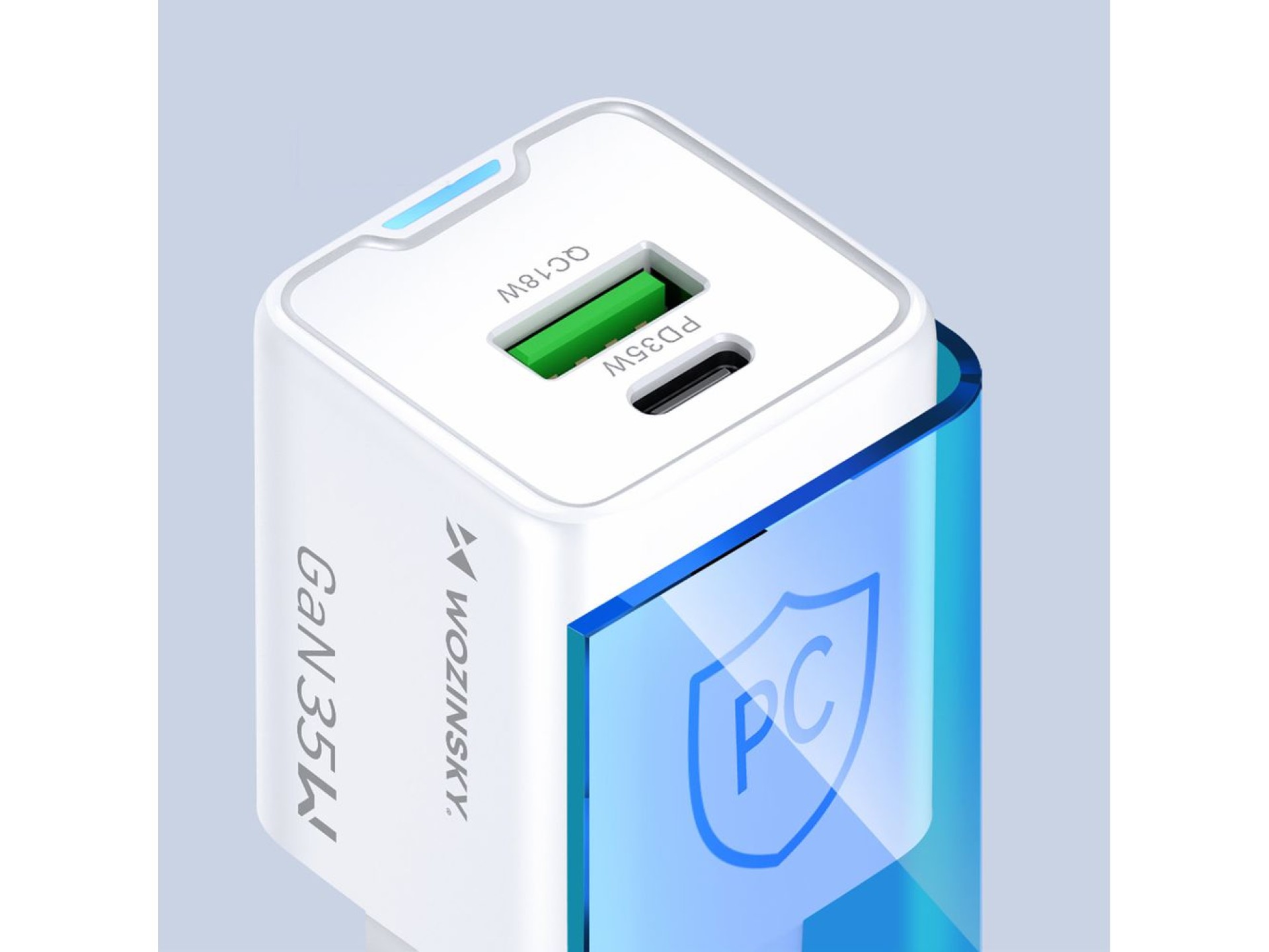 Carregador de parede Wozinsky WWC-35W GaN USB-A + USB-C - Branco