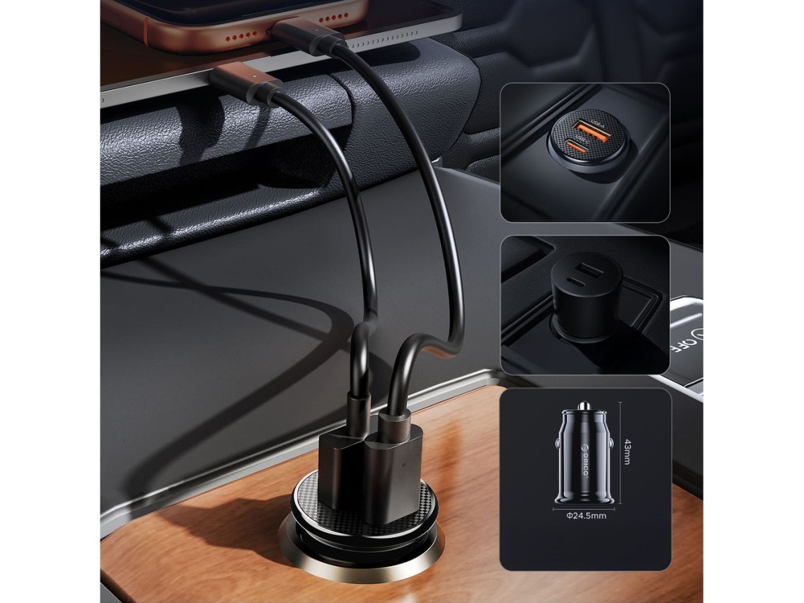 Carregador veicular Orico PowerMini 30W USB-C + USB-A - Preto