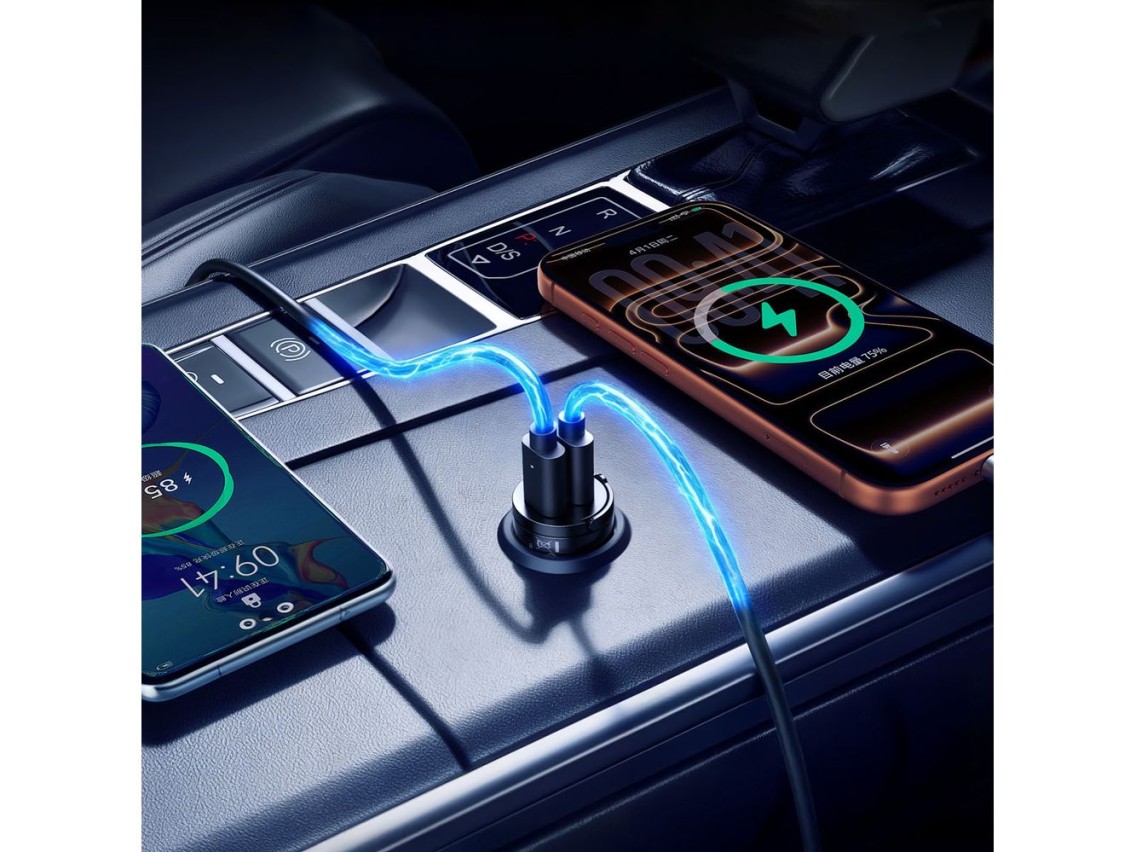 Cargador de coche Orico MiniRing de 30 W con 2 puertos USB-C - Negro
