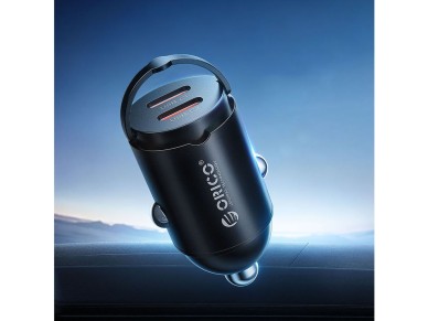 Cargador de coche Orico MiniRing de 30 W con 2 puertos USB-C - Negro
