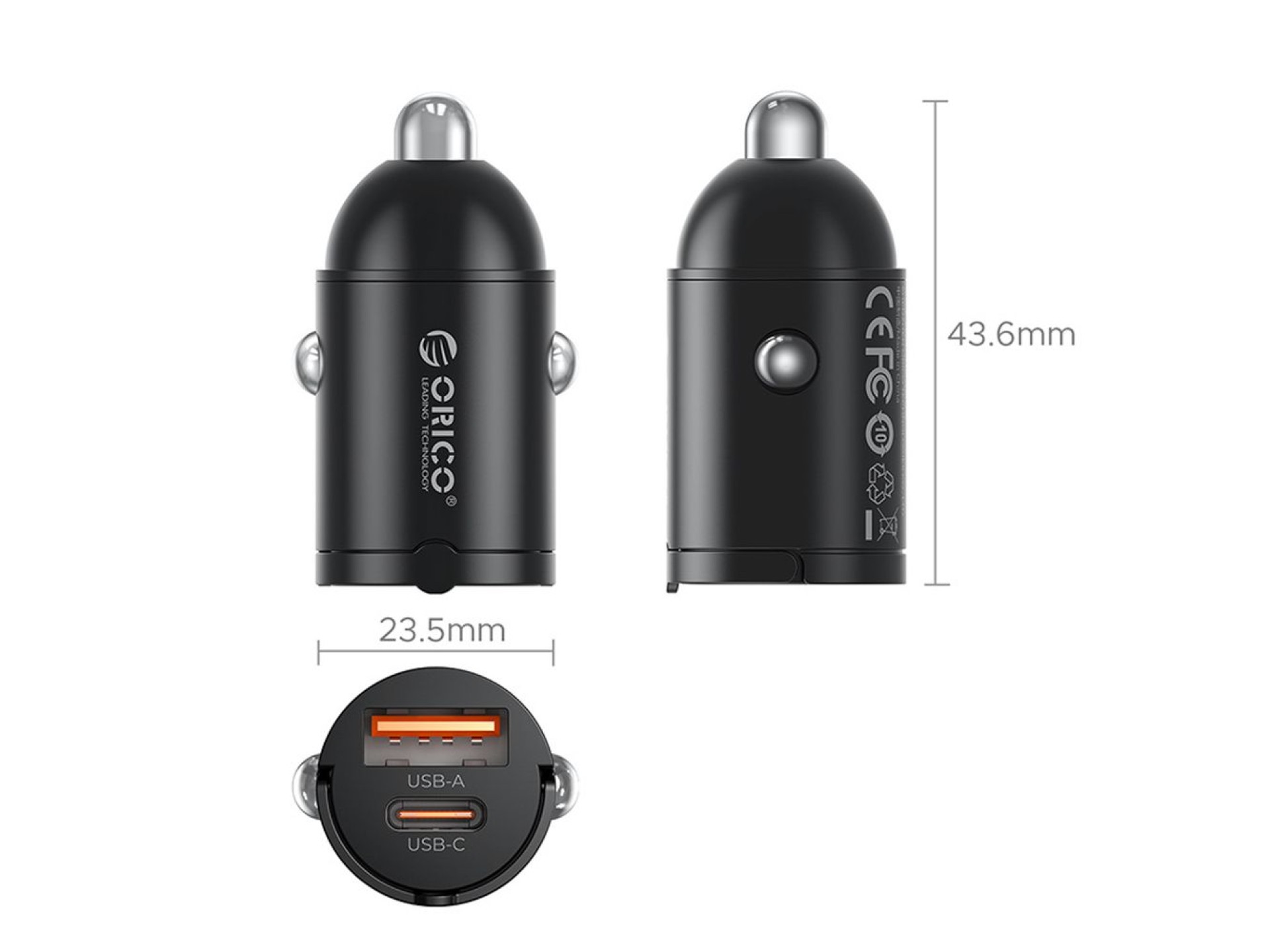 Orico MiniRing 30W USB-A + USB-C Car Charger - Black