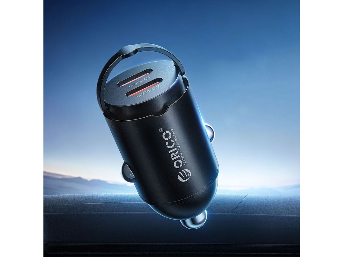 Cargador de coche Orico MiniRing de 30 W con 2 puertos USB-C - Negro