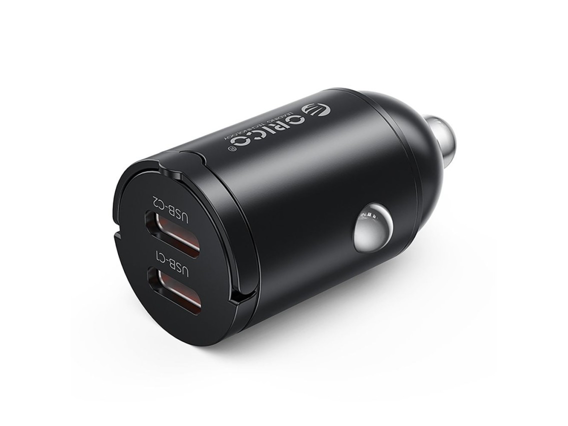 Cargador de coche Orico MiniRing de 30 W con 2 puertos USB-C - Negro