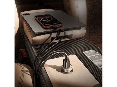 Cargador de coche Orico MiniRing Pro de 45 W con puertos USB-A y USB-C - Plateado