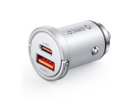 Cargador de coche Orico MiniRing Pro de 45 W con puertos USB-A y USB-C - Plateado