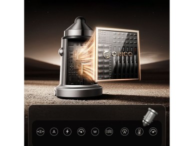 Cargador de coche Orico MiniRing Pro de 45 W con puertos USB-A y USB-C - Plateado