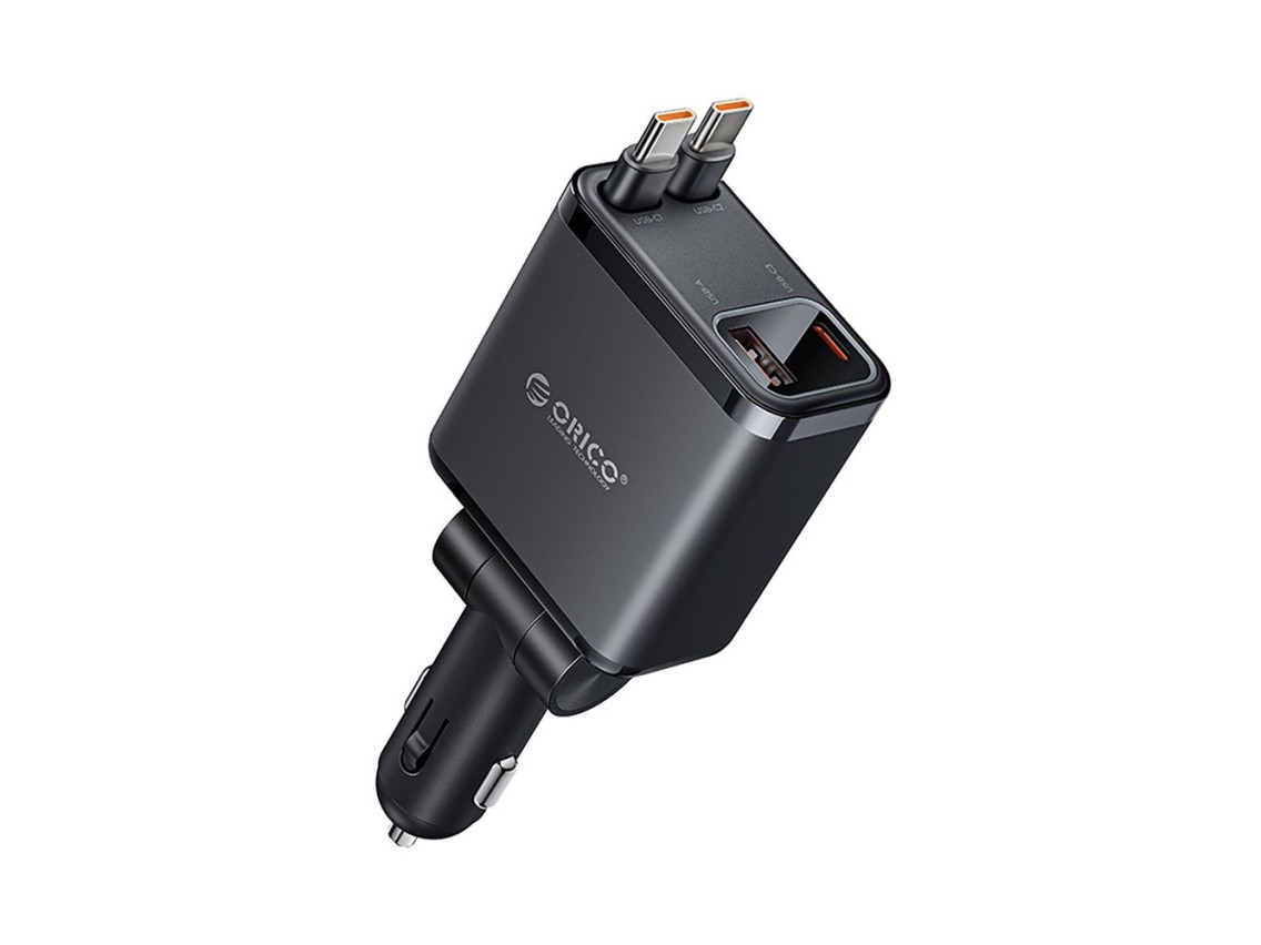 Cargador de coche Orico Twin Reach de 45 W con USB-A + USB-C y dos cables USB-C retr�ctiles - Negro