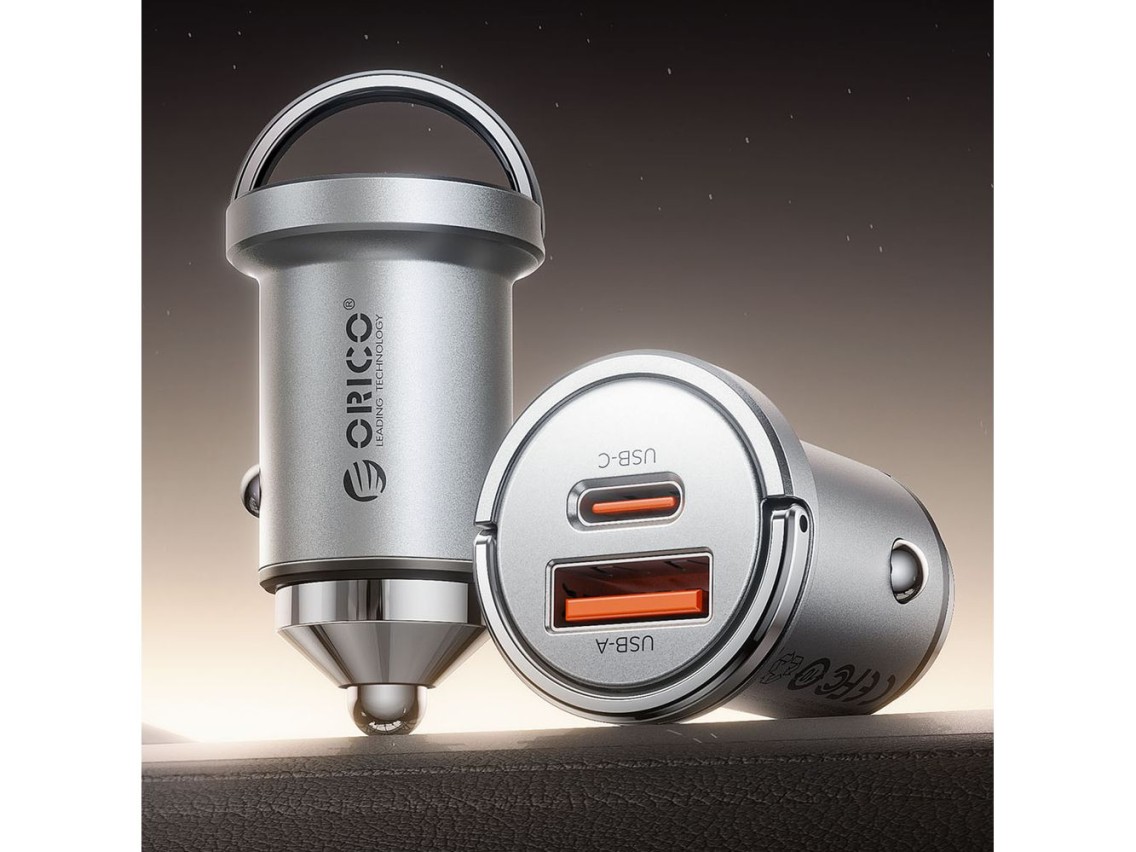 Carregador veicular Orico MiniRing Pro 45W USB-A + USB-C - Prata