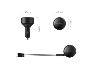 Cargador de coche Orico Dual Stretch de 60 W con USB-C y dos cables retr�ctiles USB-C + Lightning - 