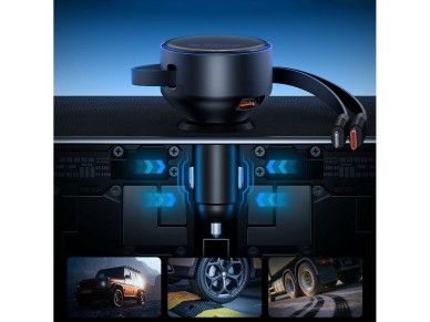 Cargador de coche Orico Dual Stretch de 60 W con USB-C y dos cables retr�ctiles USB-C + Lightning - 