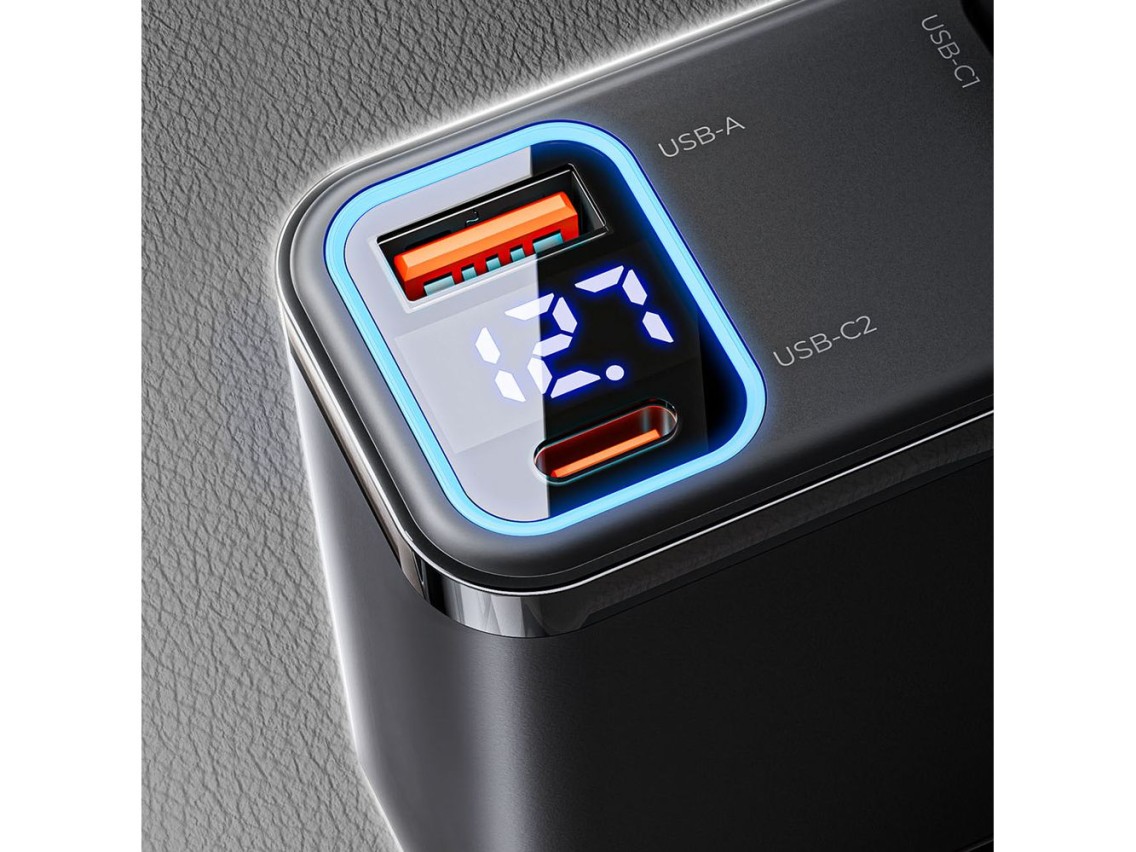 Cargador de coche Orico Twin Reach de 45 W con USB-A + USB-C y dos cables USB-C retr�ctiles - Negro