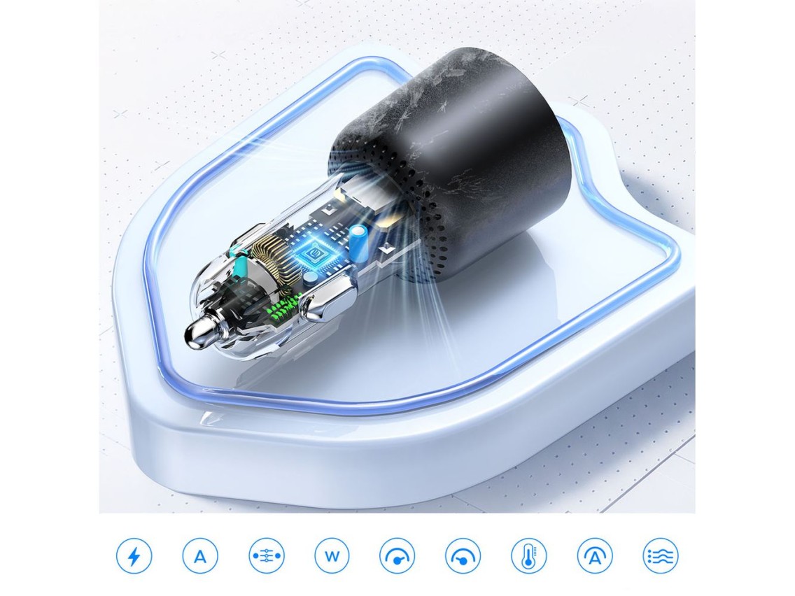Cargador de coche Orico HyperDrive de 165 W con puertos USB-A y 2 puertos USB-C - Negro
