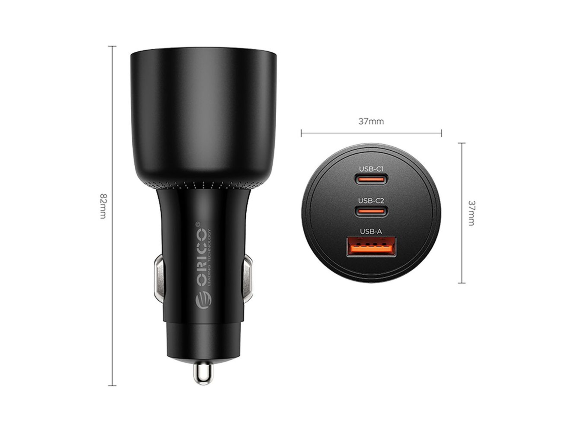 Carregador veicular Orico PowerLink 165W USB-A + 2x USB-C - Preto