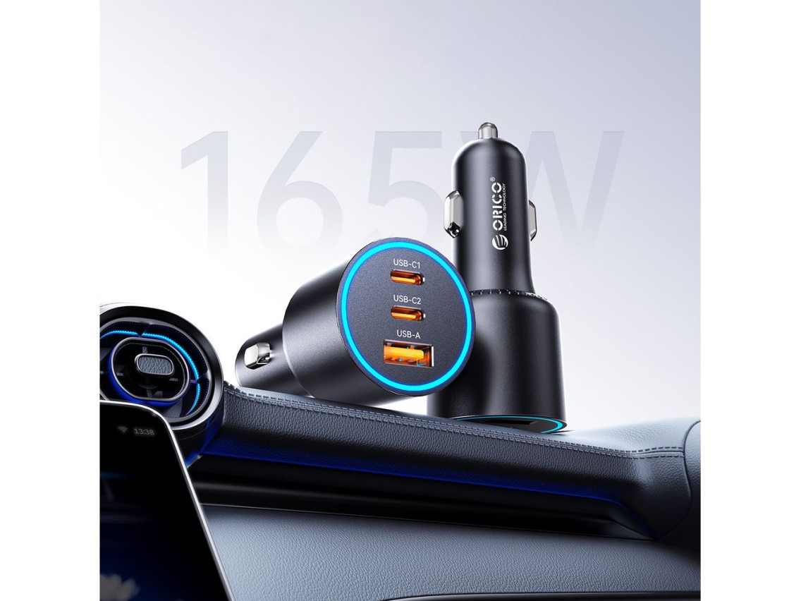 Cargador de coche Orico HyperDrive de 165 W con puertos USB-A y 2 puertos USB-C - Negro