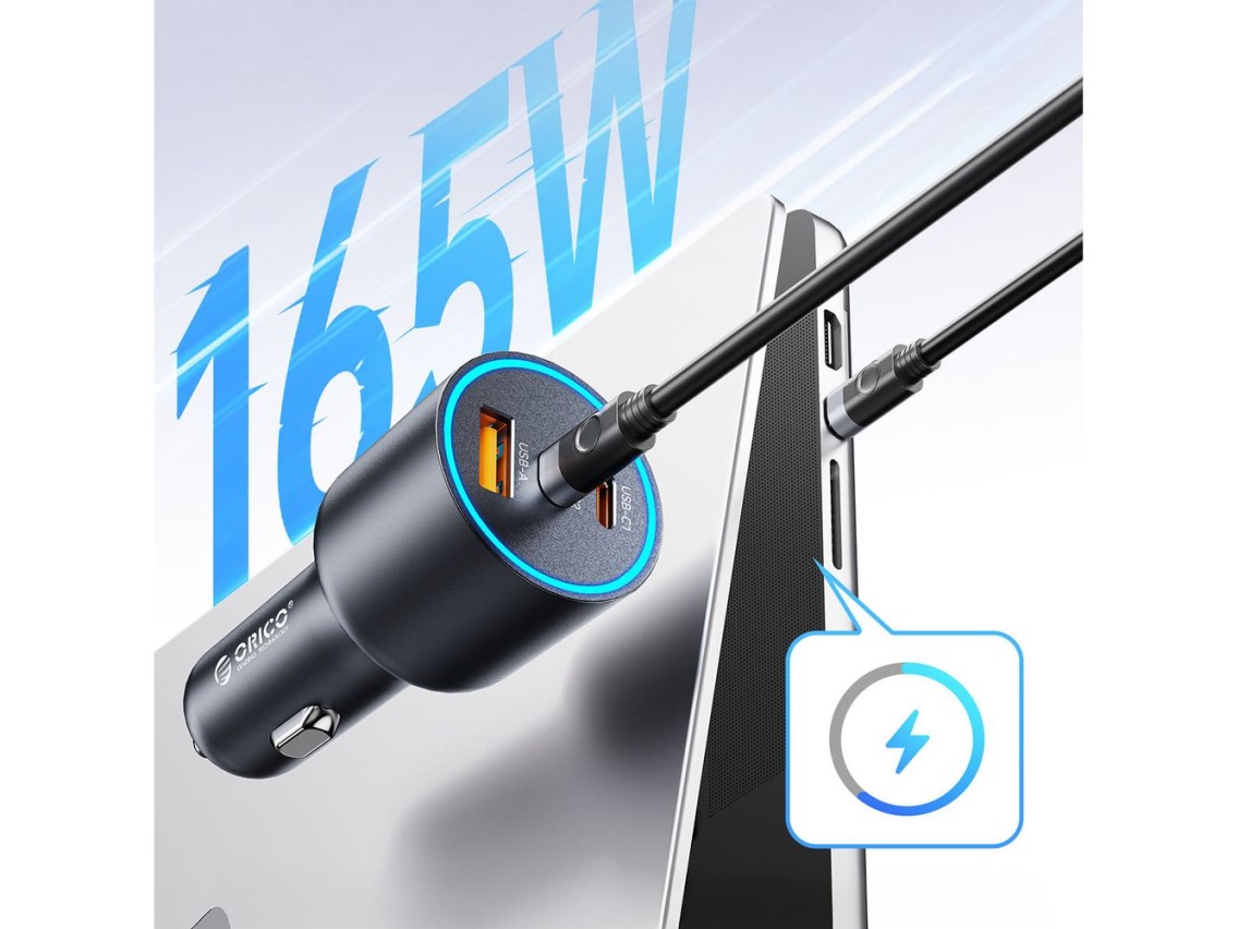 Cargador de coche Orico HyperDrive de 165 W con puertos USB-A y 2 puertos USB-C - Negro