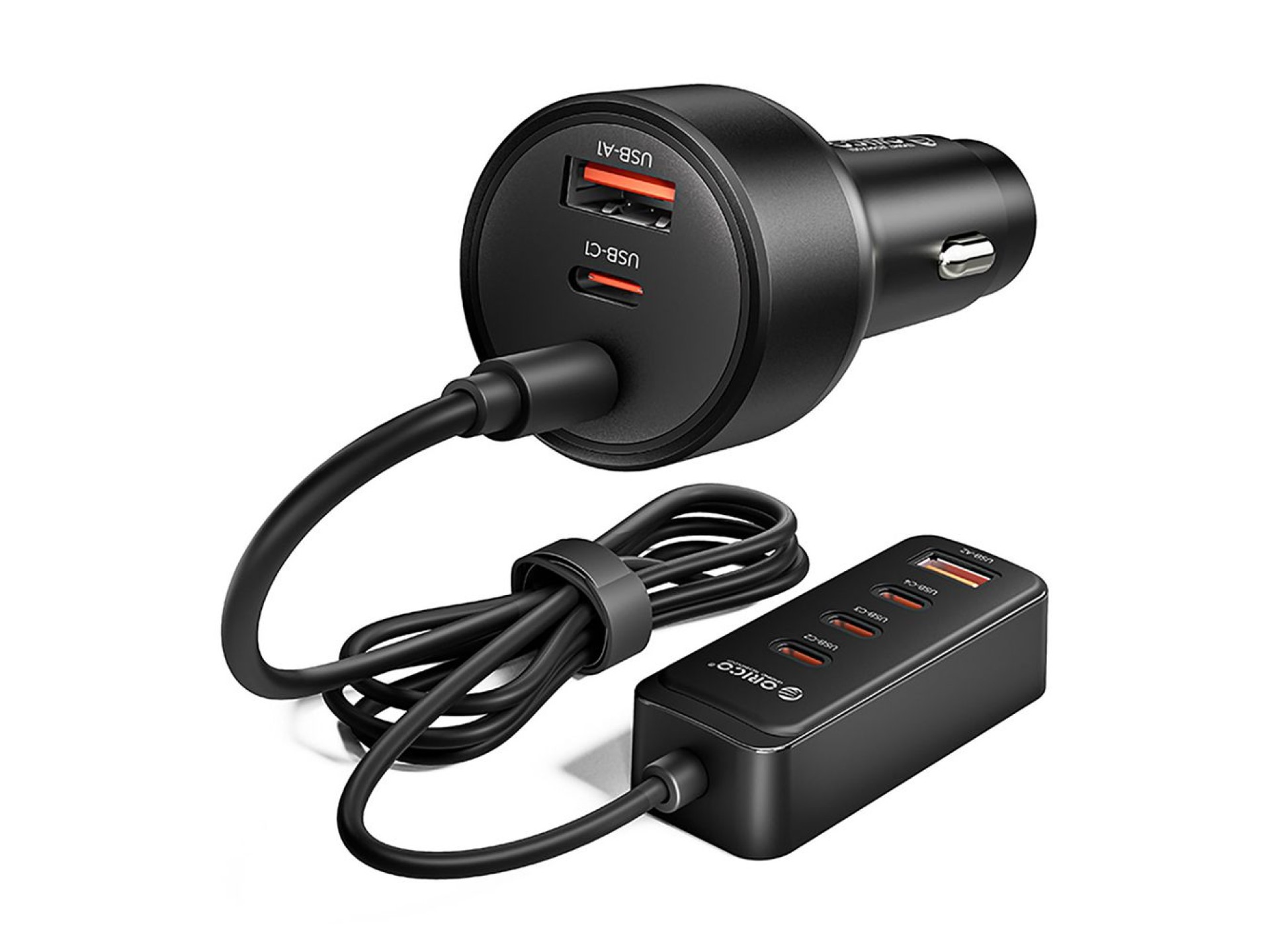 Carregador veicular Orico ChargeClip 108W com 2 portas USB-A e 4 portas USB-C e clipe - Preto