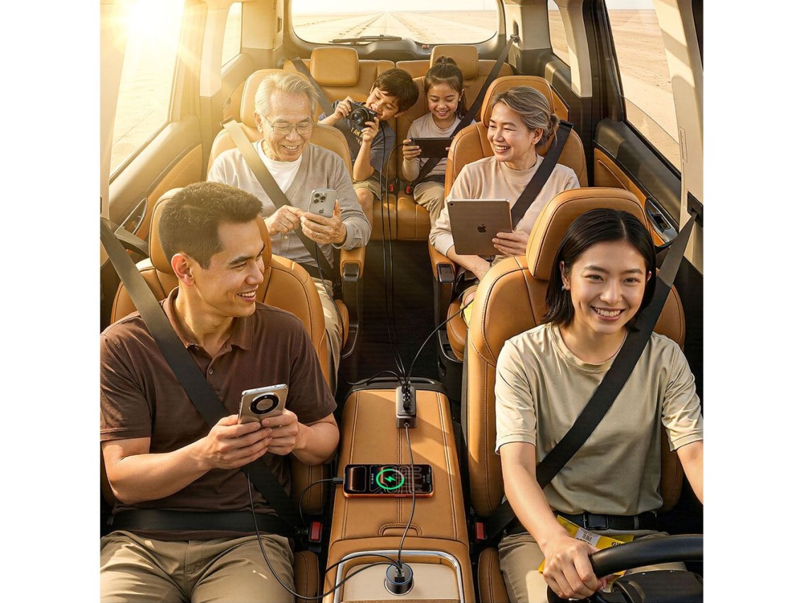 Cargador de coche Orico ChargeClip de 108 W con 2 puertos USB-A y 4 puertos USB-C con clip - Negro