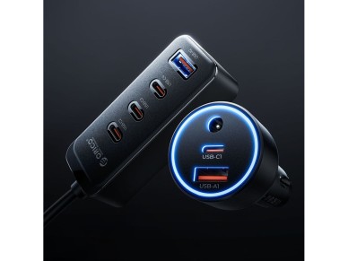 Cargador de coche Orico ChargeClip de 108 W con 2 puertos USB-A y 4 puertos USB-C con clip - Negro