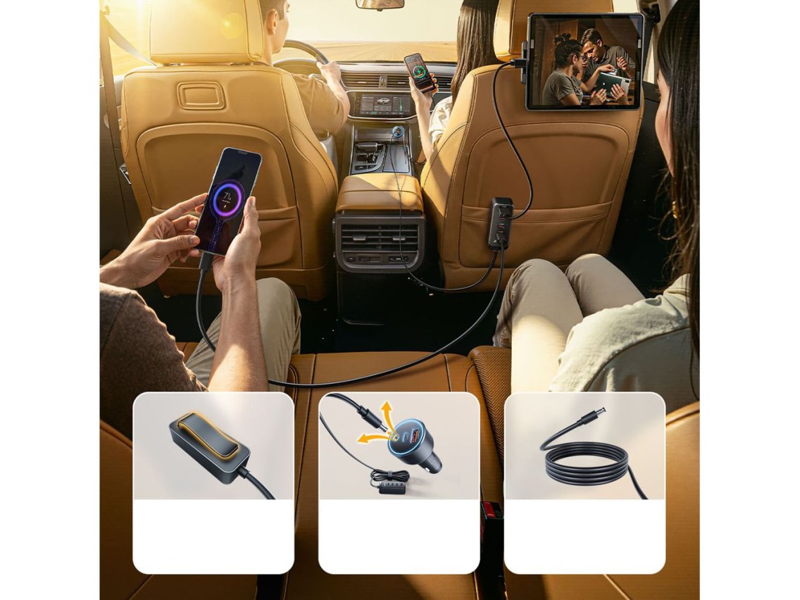 Cargador de coche Orico ChargeClip de 108 W con 2 puertos USB-A y 4 puertos USB-C con clip - Negro