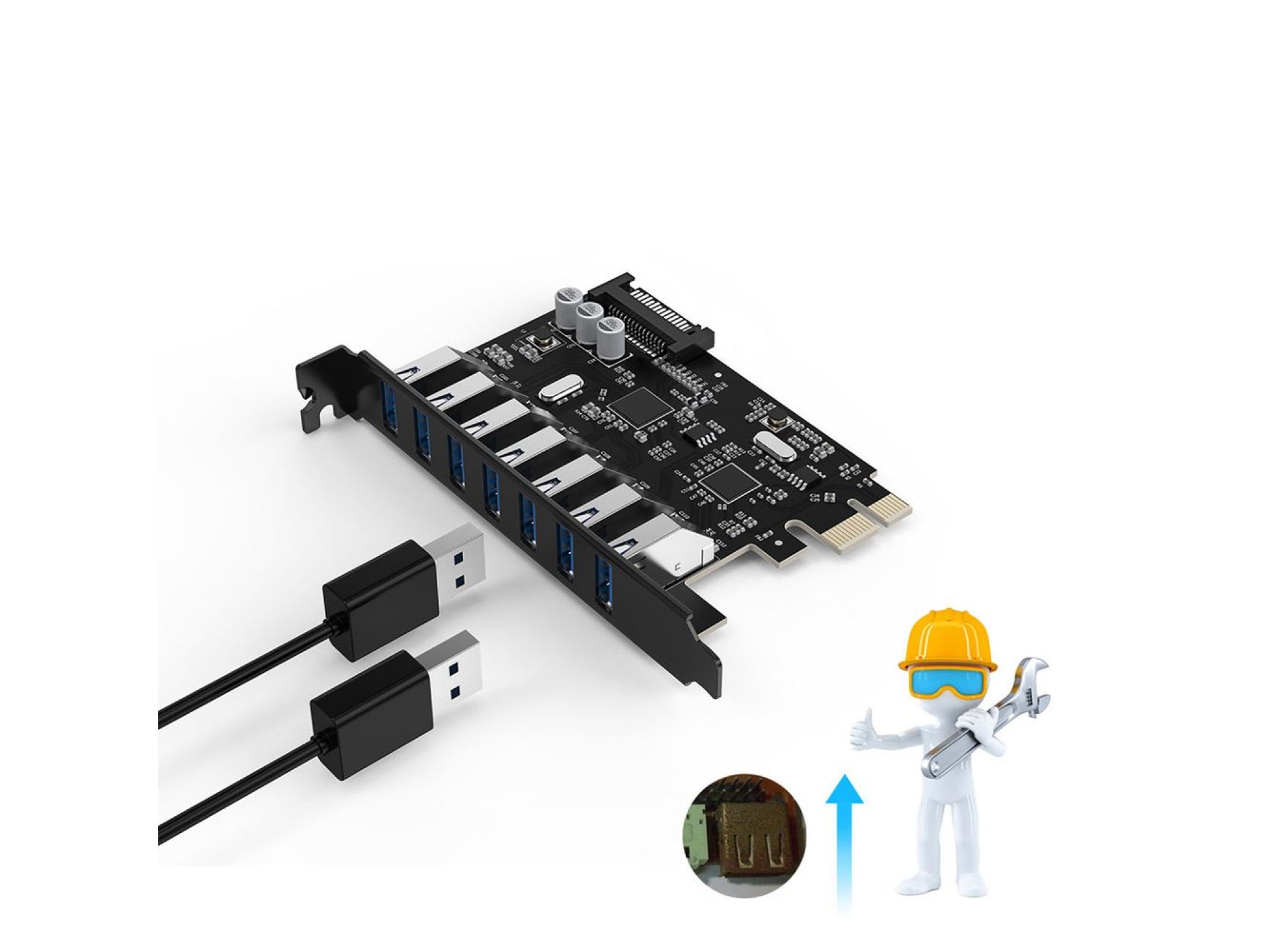 Placa de Expansão Orico PVU3 PCI-E 7x USB 3.0 para Desktop - Preta