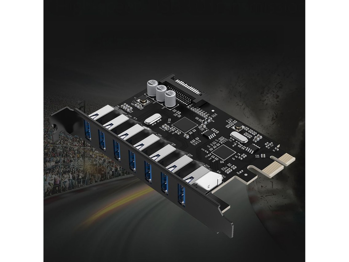 Placa de Expansão Orico PVU3 PCI-E 7x USB 3.0 para Desktop - Preta