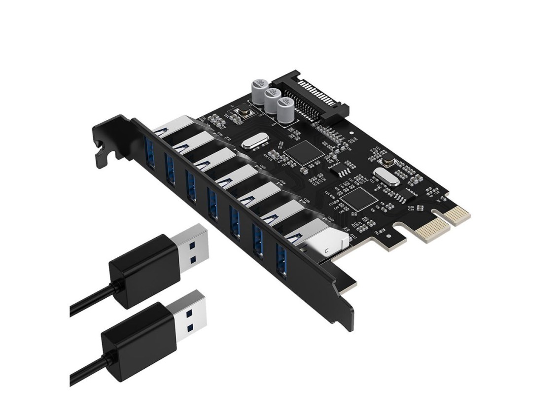 Placa de Expansão Orico PVU3 PCI-E 7x USB 3.0 para Desktop - Preta