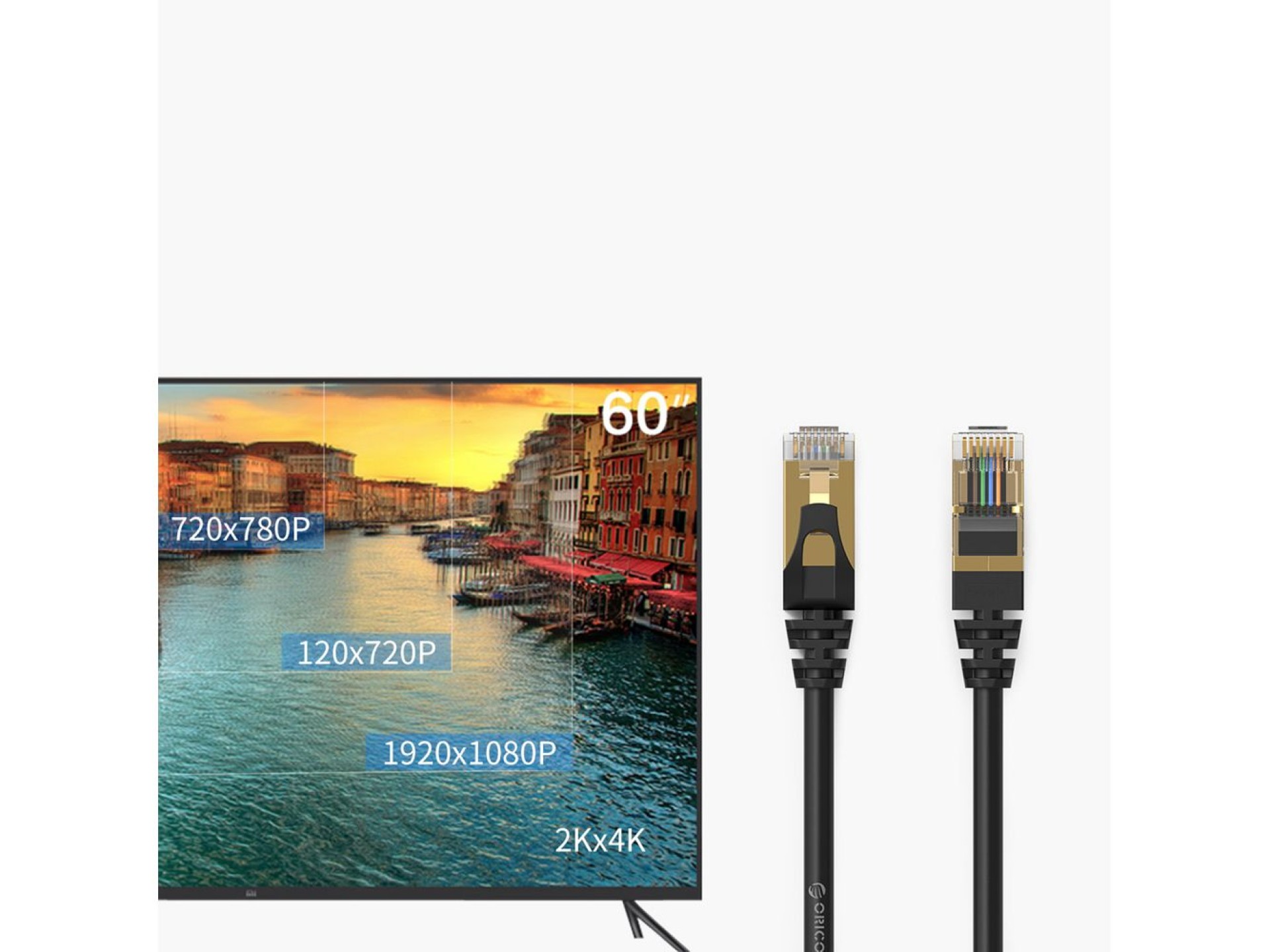 Orico PUG-C7 CAT7 10Gbps RJ45 Ethernet Network Cable Internet LAN Round 10m - Black