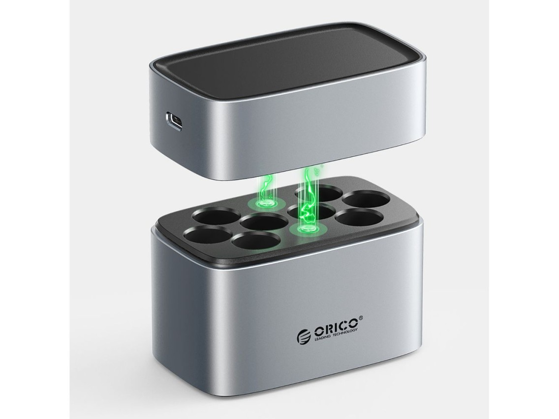 Orico EV8 AA Lithium Battery Charger with Storage Function - Silver