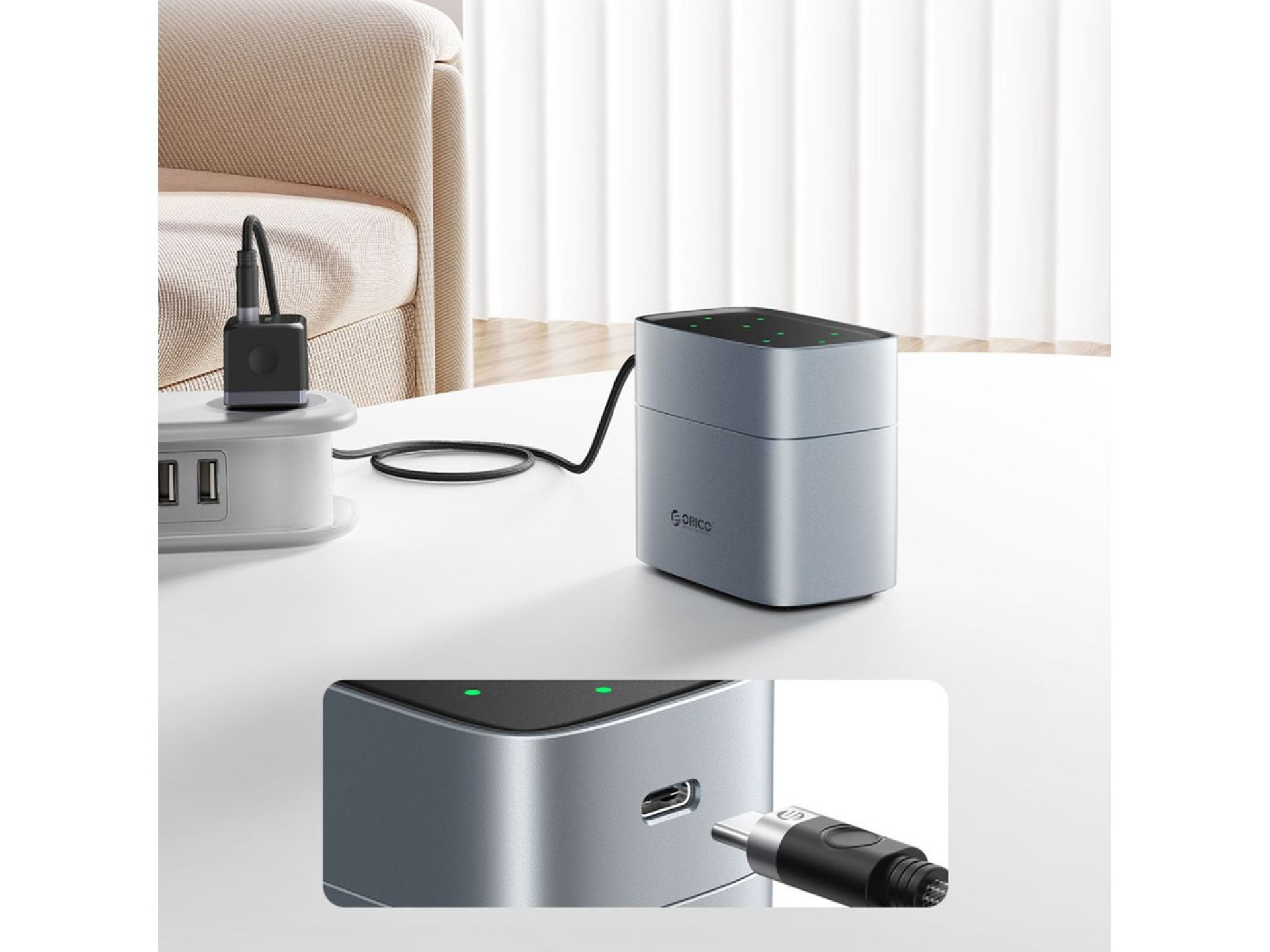 Orico EV8 AA Lithium Battery Charger with Storage Function - Silver