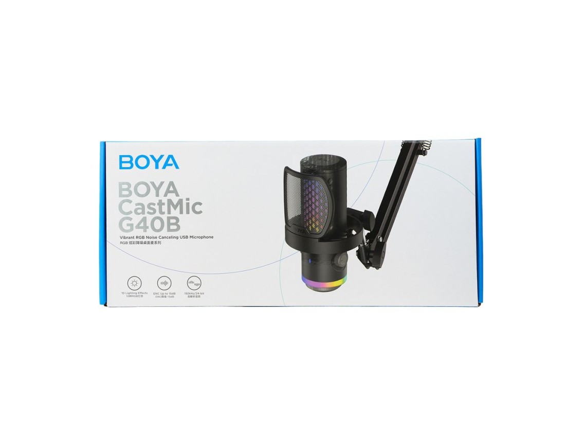 Micrófono para juegos con cable BOYA CastMic G40B con brazo, USB-C - Negro