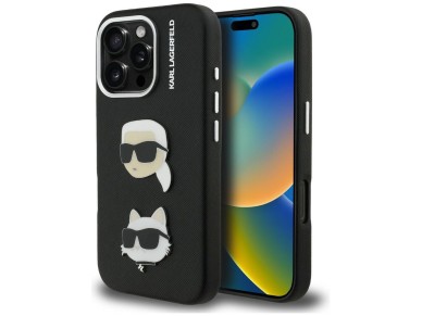 Karl Lagerfeld FW Grained Karl & Choupette Heads Pins Case for iPhone 16 Pro Max - Black Karl Lagerfeld FW Grained Karl & Choupette Heads Pins Case for iPhone 16 Pro Max - Black