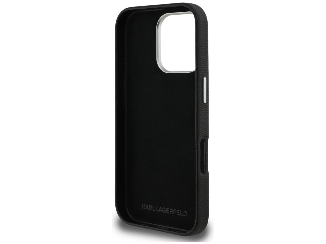 Karl Lagerfeld FW Grained Karl & Choupette Heads Pins Case for iPhone 16 Pro Max - Black