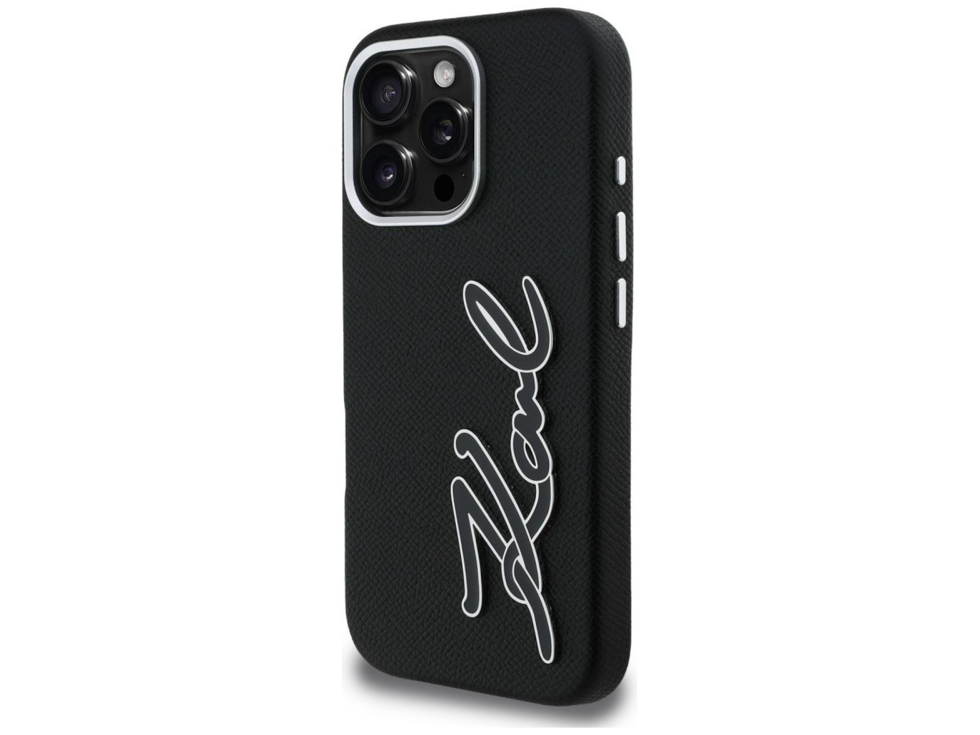 Karl Lagerfeld FW Grained Signature Logo iPhone 16 Pro Case - Black