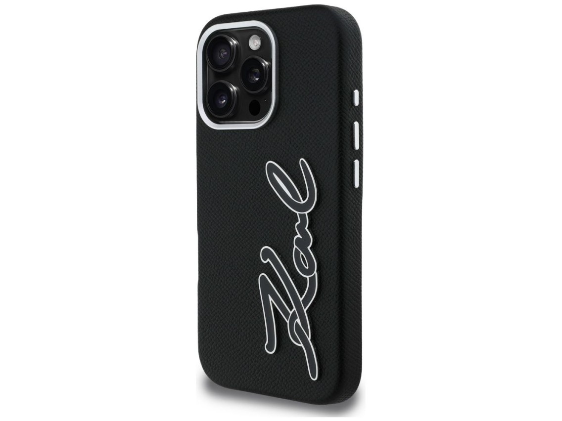 Karl Lagerfeld FW Grained Signature Logo iPhone 16 Pro Case - Black