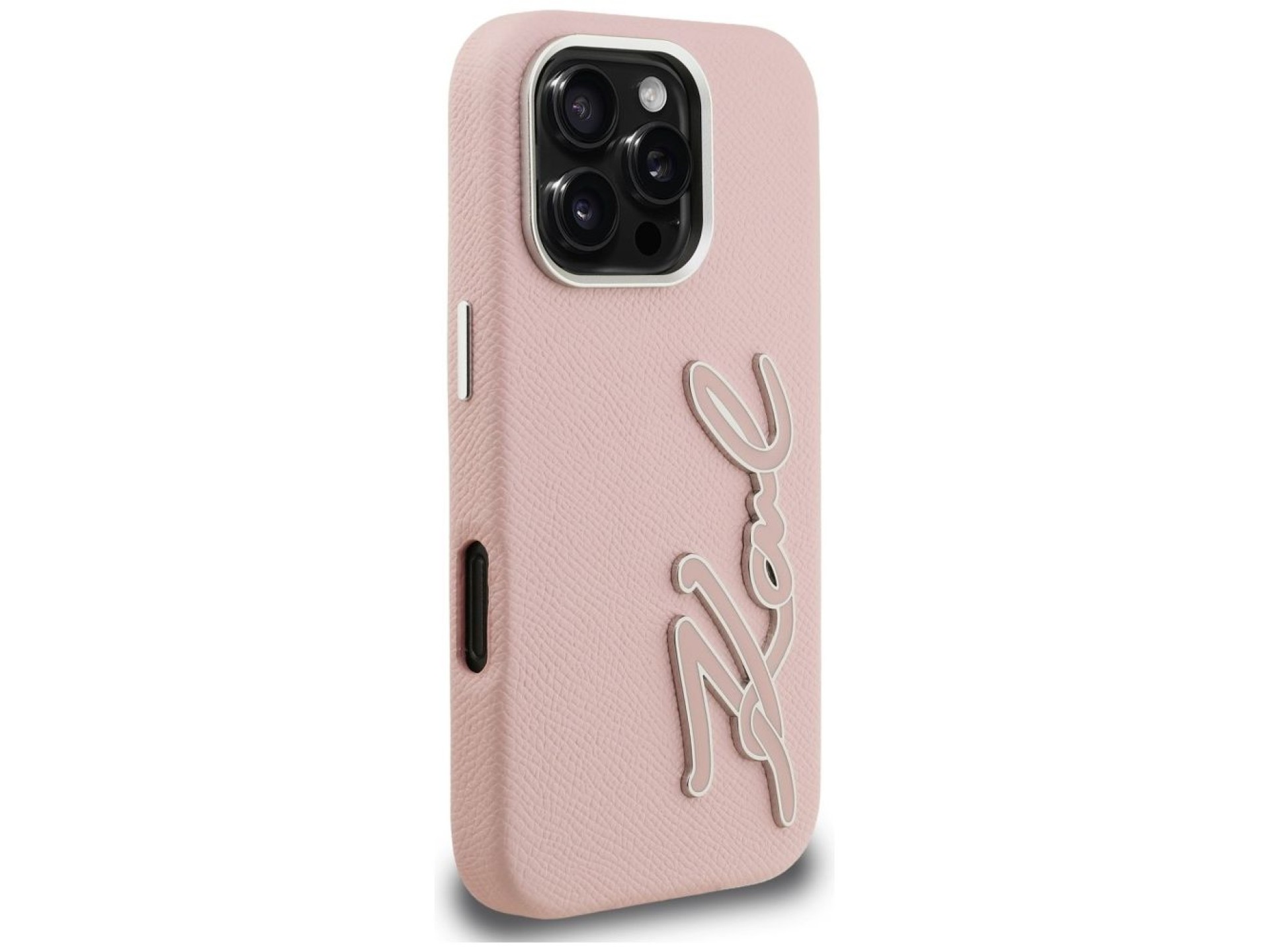 Capa Karl Lagerfeld FW com textura granulada e logo da assinatura para iPhone 16 Pro Max - Rosa
