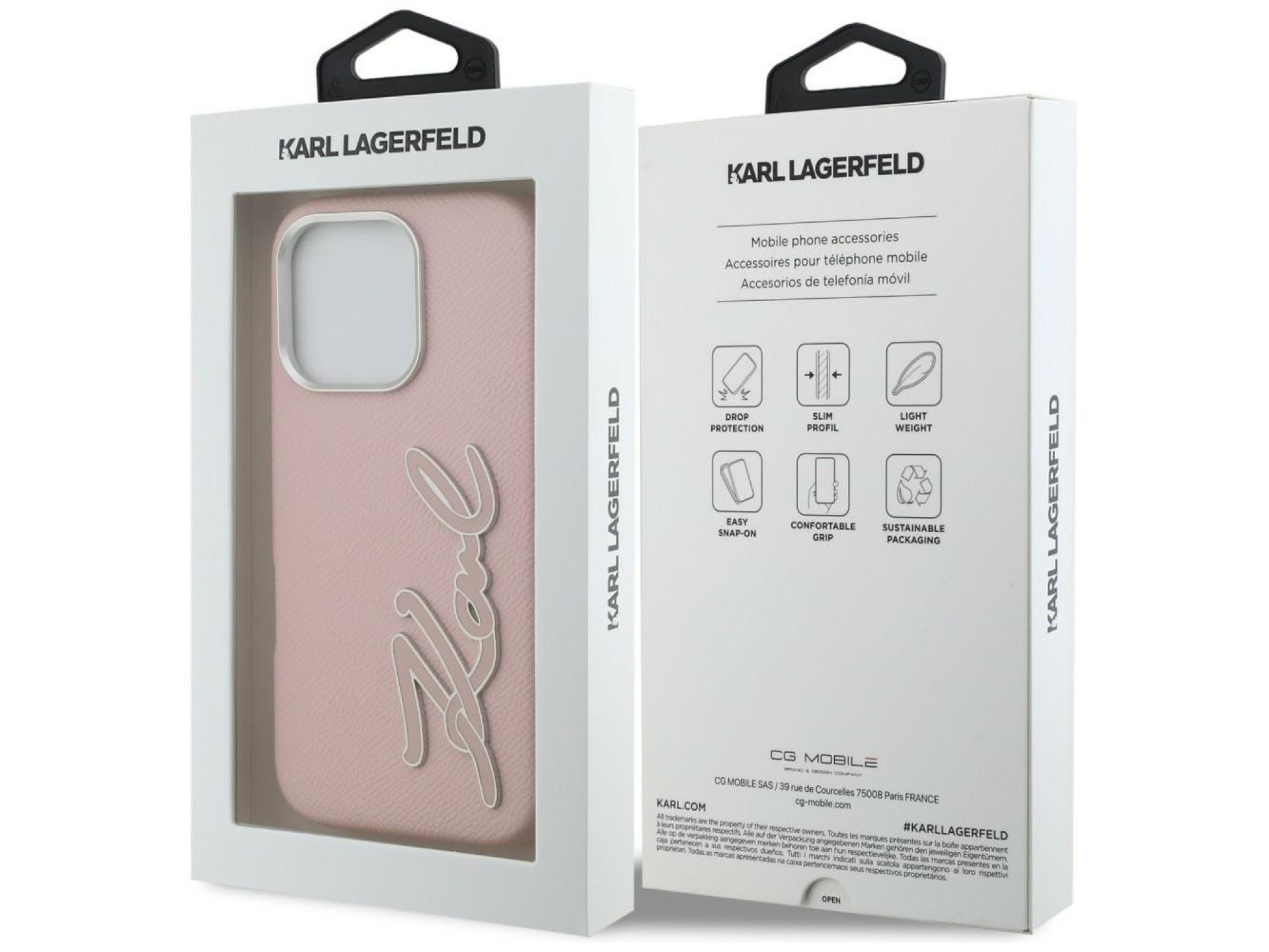 Karl Lagerfeld FW Grained Signature Logo iPhone 16 Pro Case - Pink